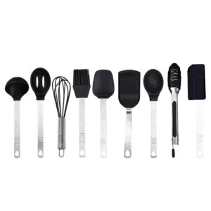 rae dunn everyday collection 9 piece mini kitchen utensil set- stainless steel and silicone kitchen tools- (black)