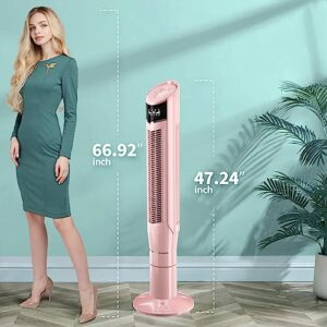 Antarctic Star Tower Fan 360°Oscillating Fan Quiet Cooling 24H Timer Remote Control Powerful Standing 8 Wind Speed 3 Wind Modes Ionizer Mode Bladeless Portable LED Display,Bedroom 47-Inch Pink