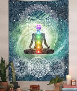 chakra vertical tapestry, seven chakra yoga meditation zen decor tapestry wall hanging for bedroom, hippie lotus spiritual tapestries poster beach blanket college dorm home (40w x 60h)