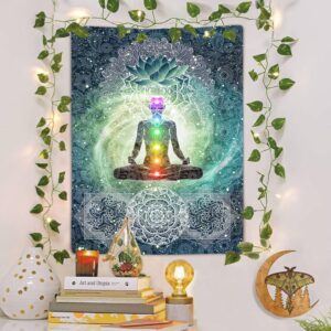 Chakra Vertical Tapestry, Seven Chakra Yoga Meditation Zen Decor Tapestry Wall Hanging for Bedroom, Hippie Lotus Spiritual Tapestries Poster Beach Blanket College Dorm Home (40W X 60H)