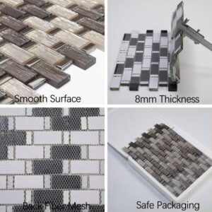 Adedeo Laminated Glass Mosaic Tile Light Brown and Beige 12 x 12 Inch for Kitchen Backsplash Bathroom Wall (5-Pack, 5 sq.ft.)