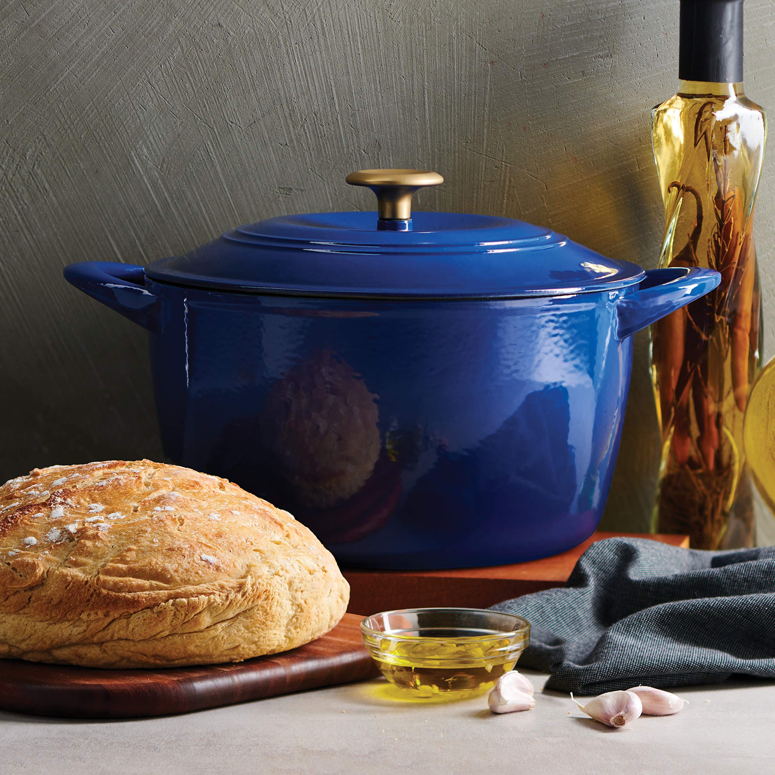 Tramontina Covered Tall Round Dutch Oven Enameled Cast Iron 7 Qt (Classic Blue Gold Knob) - 80131/359DS