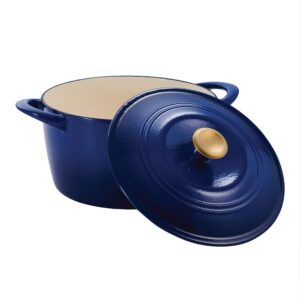 Tramontina Covered Tall Round Dutch Oven Enameled Cast Iron 7 Qt (Classic Blue Gold Knob) - 80131/359DS