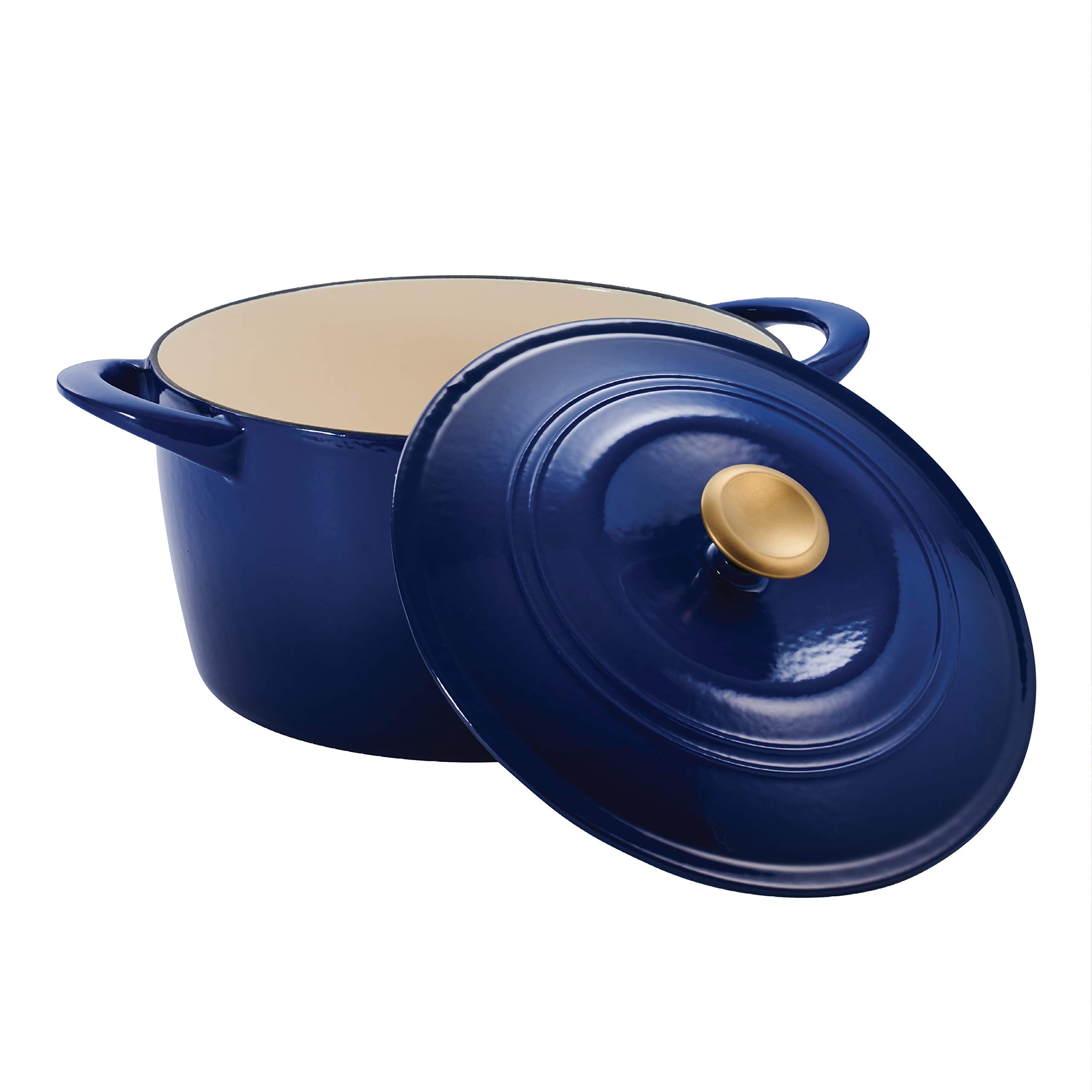 Tramontina Covered Tall Round Dutch Oven Enameled Cast Iron 7 Qt (Classic Blue Gold Knob) - 80131/359DS