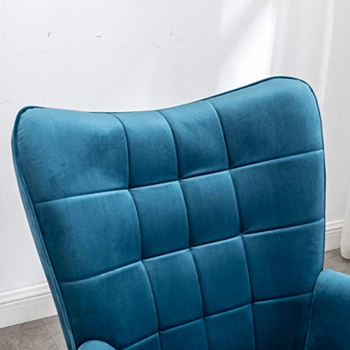 Roundhill Furniture Leiria Contemporary Silky Velvet Tufted Accent Chair with Ottoman, Single, Blue