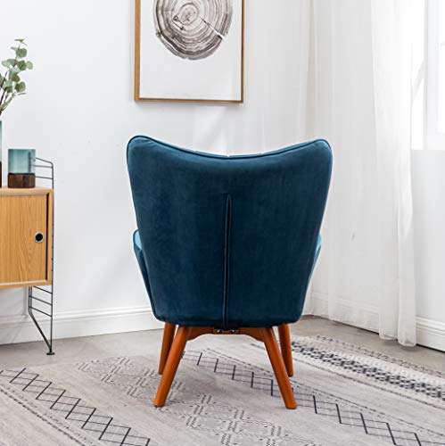 Roundhill Furniture Leiria Contemporary Silky Velvet Tufted Accent Chair with Ottoman, Single, Blue