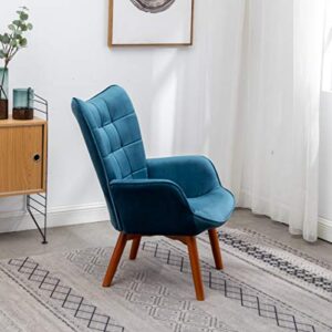 Roundhill Furniture Leiria Contemporary Silky Velvet Tufted Accent Chair with Ottoman, Single, Blue