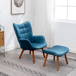 Roundhill Furniture Leiria Contemporary Silky Velvet Tufted Accent Chair with Ottoman, Single, Blue