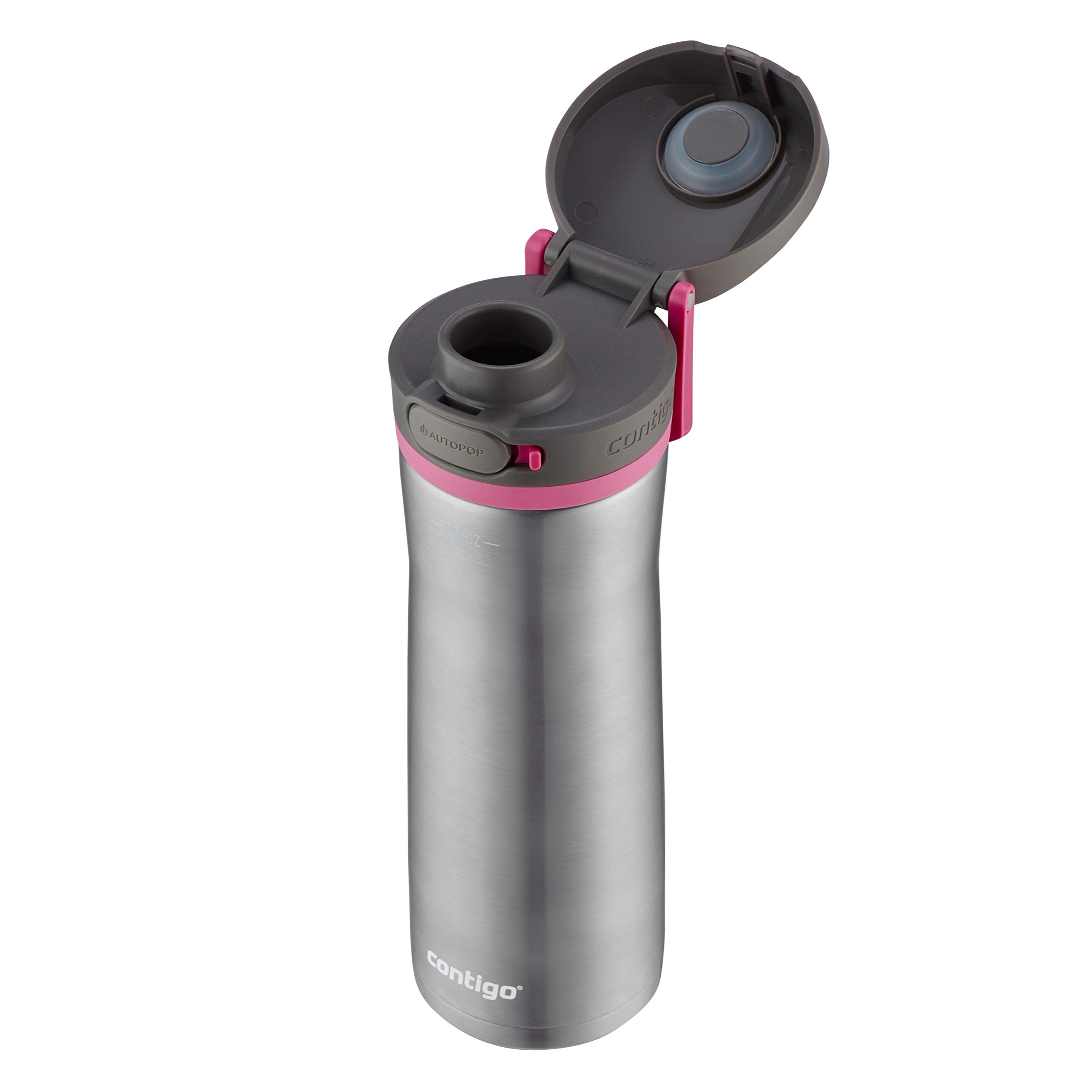 Contigo Jackson Chill 2.0 Stainless Steel Water Bottle with AUTOPOP Lid, 20oz, Steel/Dragonfruit