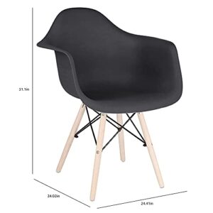 CangLong Natural Wood Legs Mid Century Modern Molded Shell Lounge Plastic Arm Dining-Chairs, Set of 1, Black