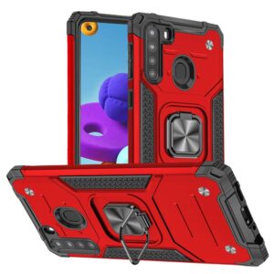 for samsung a21 case, galaxy a21 case, [ military grade ] heavy duty shockproof hard rubber bumper with 360° rotation with ring kickstand cases for samsung galaxy a21 (red)