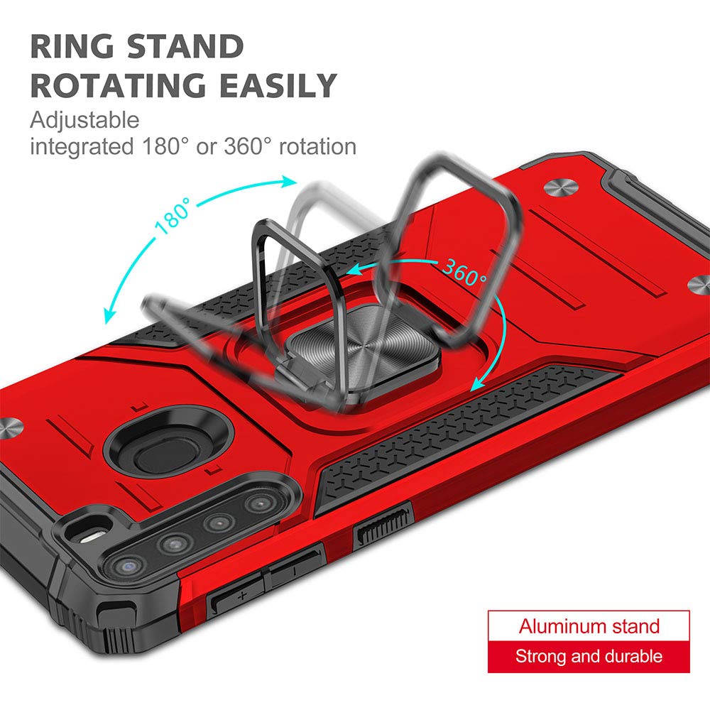 for Samsung A21 Case, Galaxy A21 Case, [ Military Grade ] Heavy Duty Shockproof Hard Rubber Bumper with 360° Rotation with ring kickstand Cases for Samsung Galaxy A21 (Red)