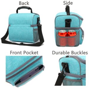 FlowFly Double Layer Cooler Insulated Lunch Bag Adult Lunch Box Large Tote Bag for Men, Women, With Adjustable Strap,Front Pocket and Dual Large Mesh Side Pockets,Sea Blue