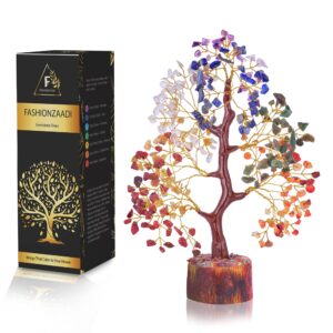 FASHIONZAADI 7 Chakra Tree - Crystal Bonsai Tree - Spiritual Decor - Spiritual Gemstones - Sculptures Home Decor - Crystal Gifts - Gemstone Tree - Tree of Life Decor - Desk Decorations