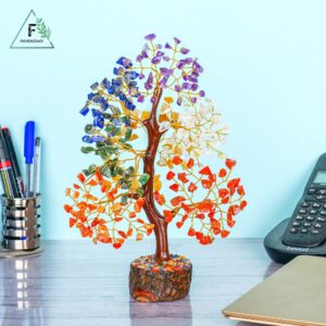 FASHIONZAADI 7 Chakra Tree - Crystal Bonsai Tree - Spiritual Decor - Spiritual Gemstones - Sculptures Home Decor - Crystal Gifts - Gemstone Tree - Tree of Life Decor - Desk Decorations