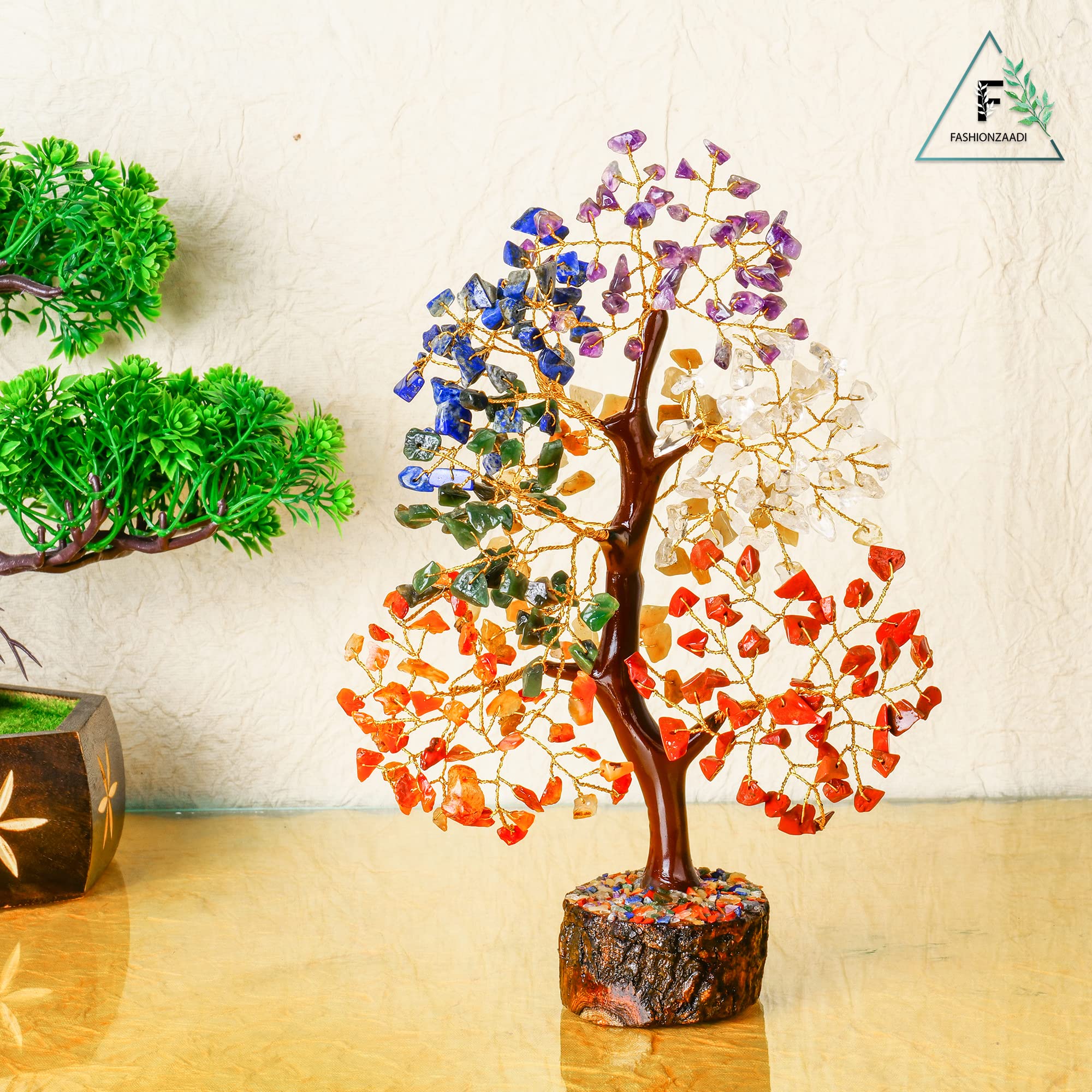 FASHIONZAADI 7 Chakra Tree - Crystal Bonsai Tree - Spiritual Decor - Spiritual Gemstones - Sculptures Home Decor - Crystal Gifts - Gemstone Tree - Tree of Life Decor - Desk Decorations