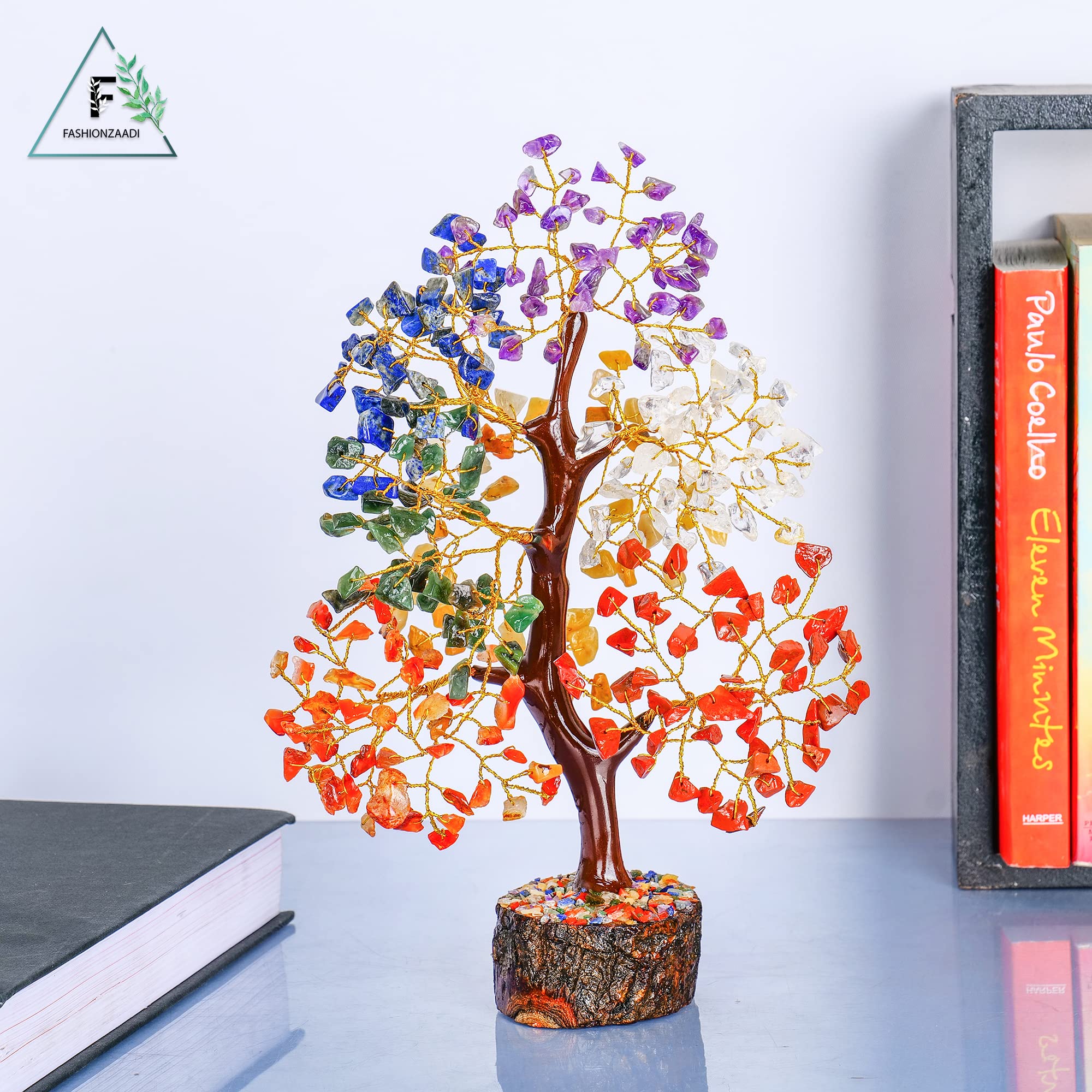 FASHIONZAADI 7 Chakra Tree - Crystal Bonsai Tree - Spiritual Decor - Spiritual Gemstones - Sculptures Home Decor - Crystal Gifts - Gemstone Tree - Tree of Life Decor - Desk Decorations