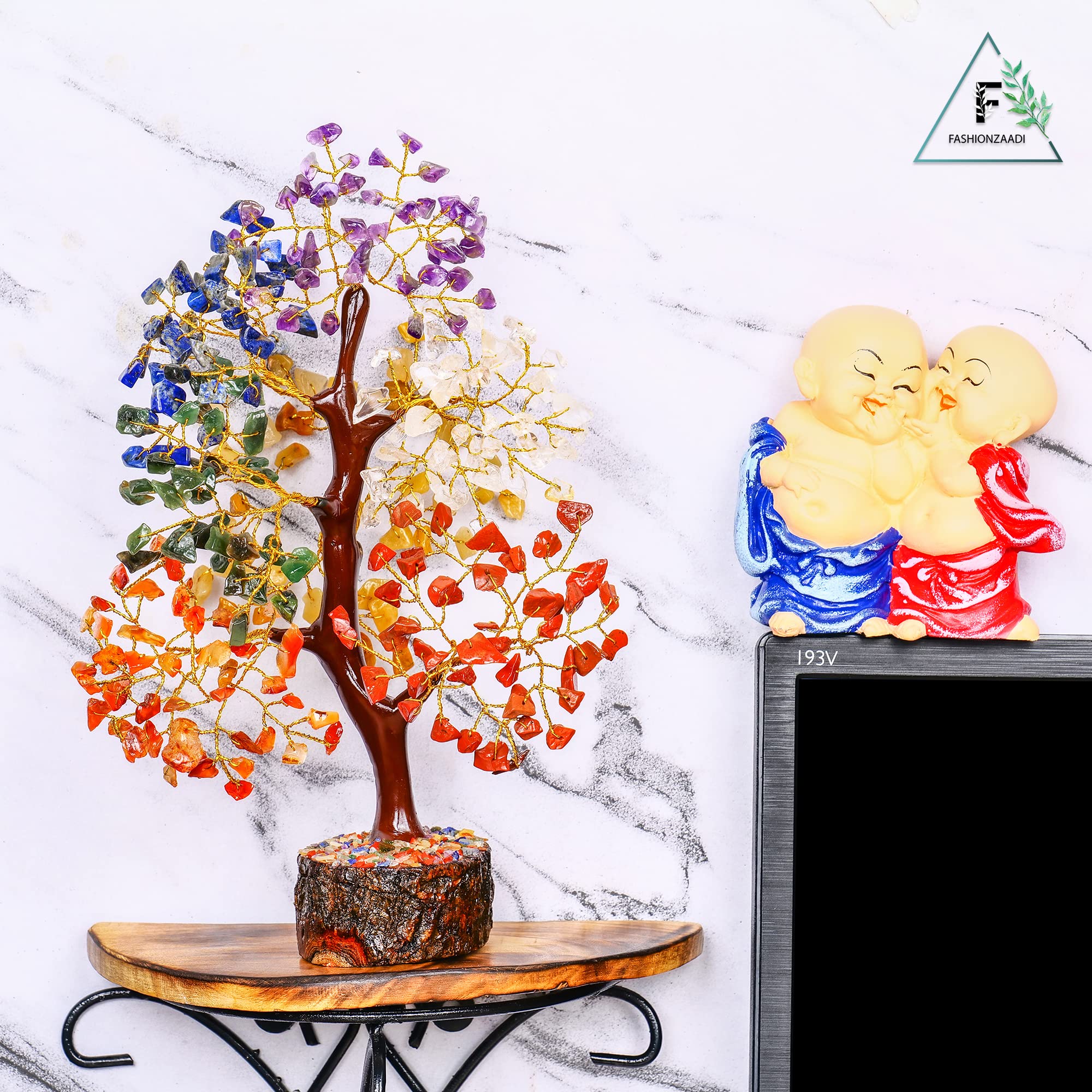 FASHIONZAADI 7 Chakra Tree - Crystal Bonsai Tree - Spiritual Decor - Spiritual Gemstones - Sculptures Home Decor - Crystal Gifts - Gemstone Tree - Tree of Life Decor - Desk Decorations