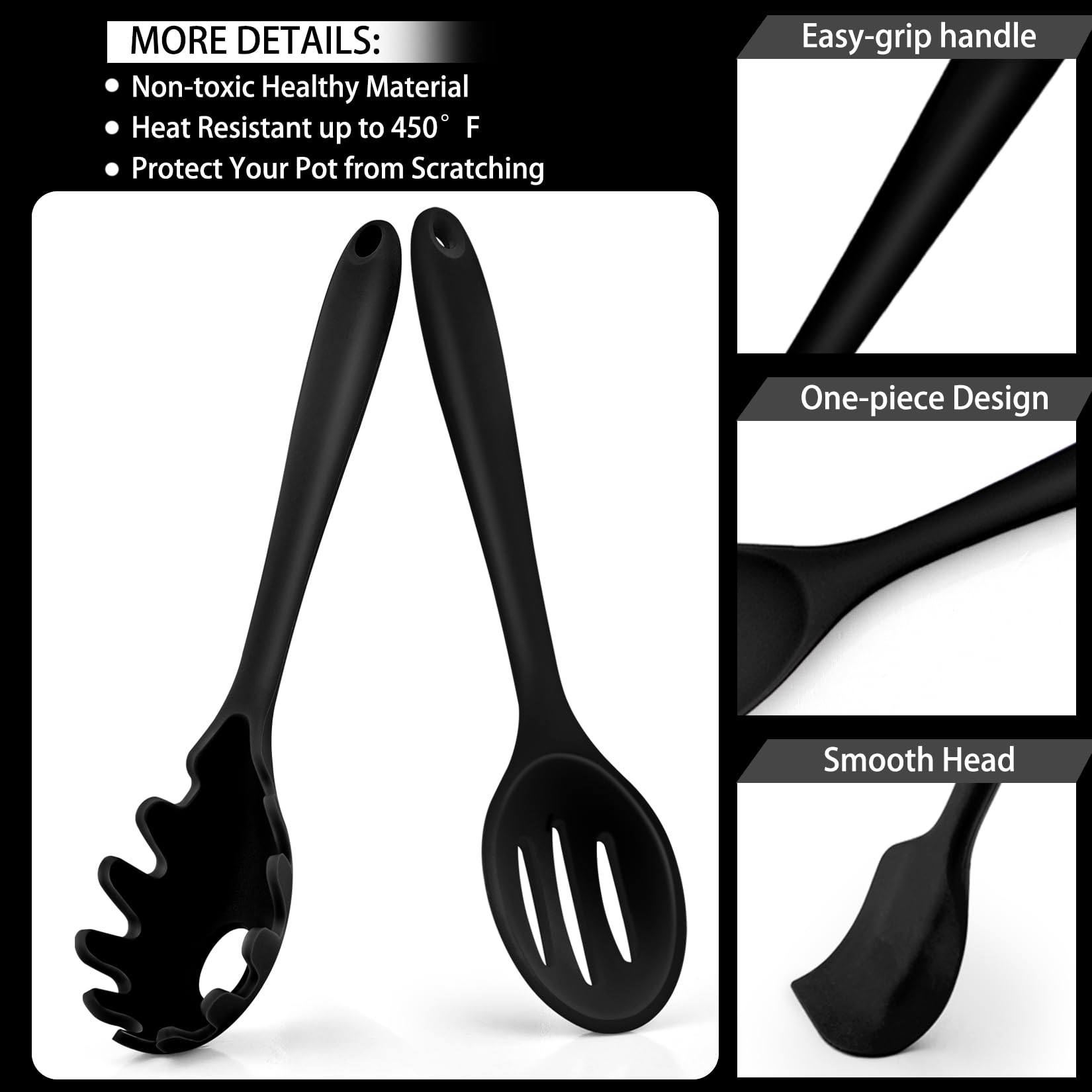 Black Kitchen Utensils Silicone Cooking Utensil Set, P&P CHEF 28Pcs Baking Utensils Spatulas with Holder, Heat-resistant & Non Toxic, Non-stick & Dishwasher Safe