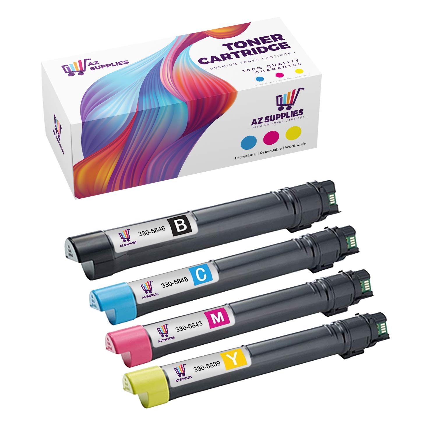 AZ SUPPLIES Compatible Toner Cartridge Replacement for Dell 5130 High Yield 330-5850 330-5846 330-5852 330-5843 Color Laser 5120CDN 5130CDN 5140CDN (Black Cyan Magenta Yellow - 4 Packs)