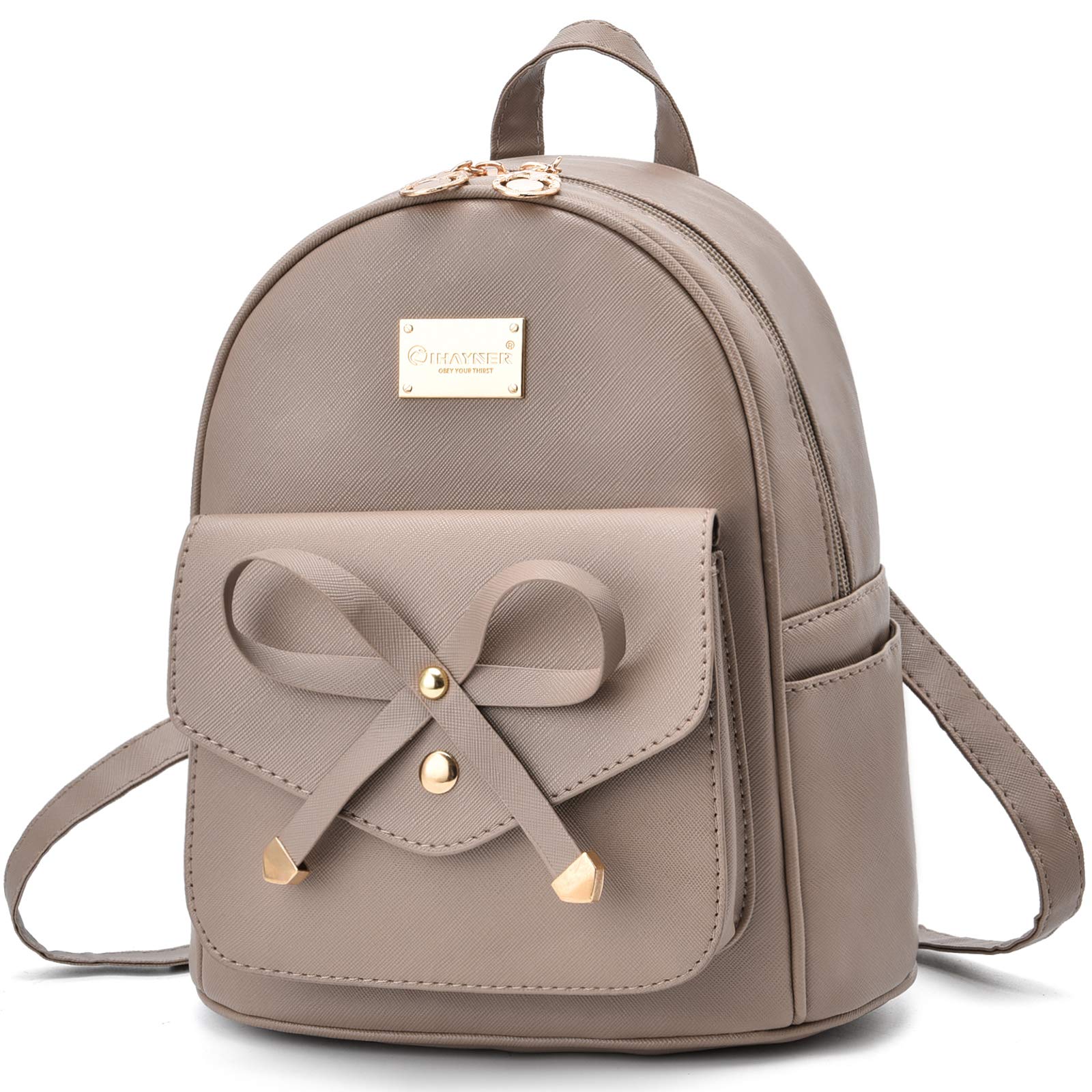 I IHAYNER Girls Bowknot Cute Leather Backpack Mini Backpack Purse for Women Dark Apricot