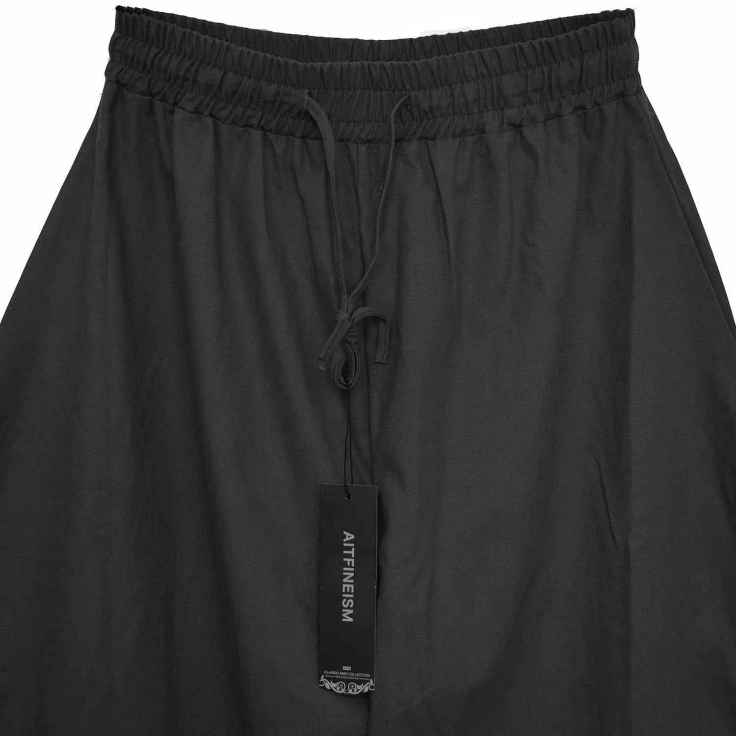 AITFINEISM Men's Drawstring Aladdin Hippie Harem Pants Loose Drop Crotch Trousers (Medium, Black-2)