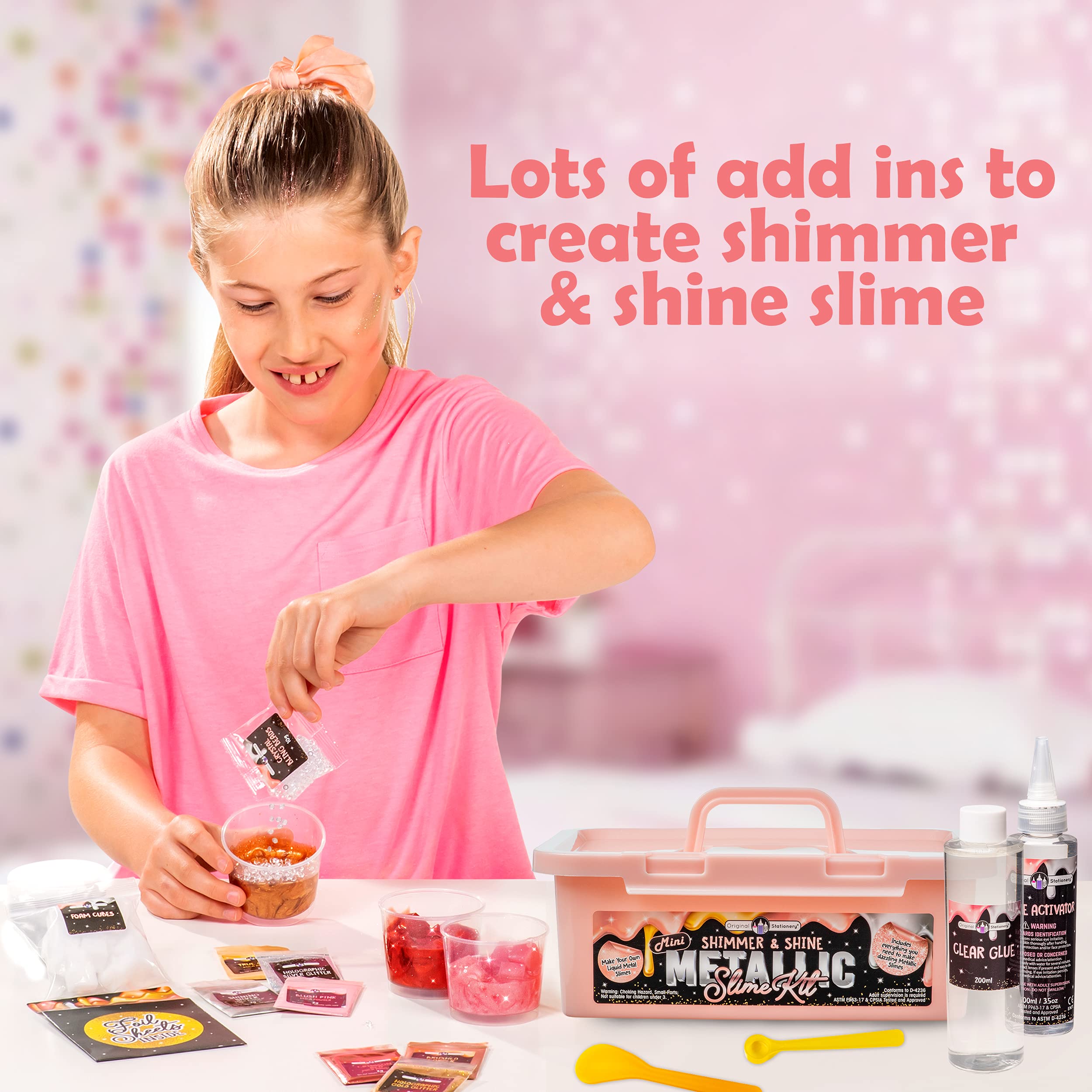 Original Stationery Mini Metallic Shimmer and Shine Slime Kit, Make Metallic Rose Gold Slime & Lots of Shimmery Slime Creations, Great Gift Idea