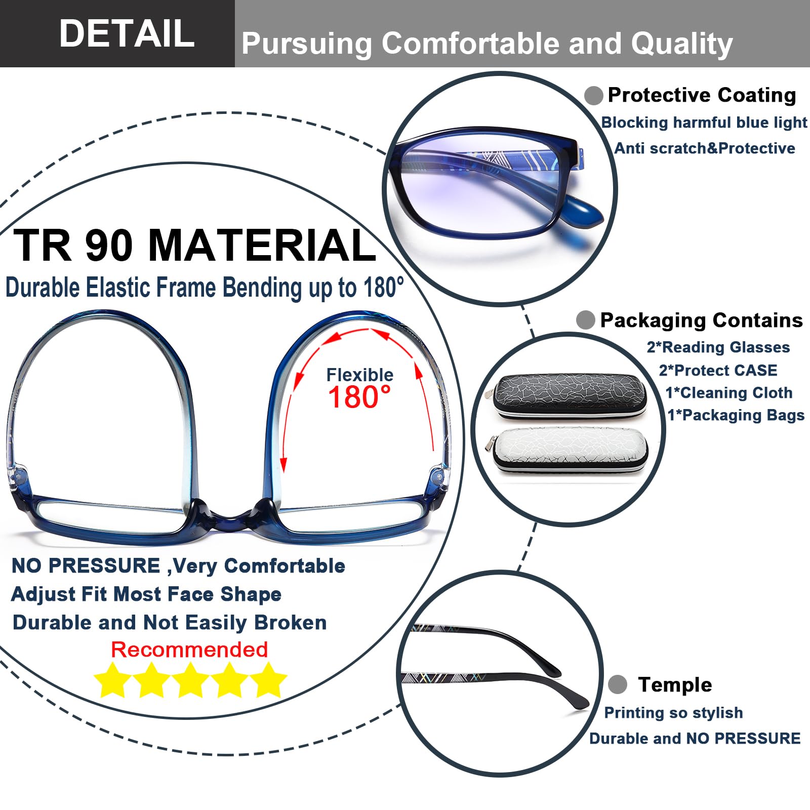 EYEURL 2 Pack Reading Glasses for Men Women - Blue Light Blocking Computer Reader 1.50 Women Lightweight TR90 Flexible Eyeglasses Anti Glare UV Ray Eyestrain