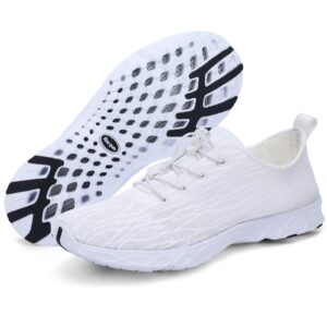 Racqua Mens Womens Lightweight Quick Drying Aqua Water Shoes Athletic Sport Walking Shoes Swimming Shoes White 7 Women/6 Men