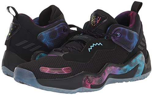 adidas Unisex D.O.N. Issue 3 Basketball Shoe, Black/Bright Cyan/Purple, 10 US Men