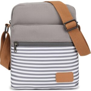 Leaper Girls Crossbody Purses 2 PCS Stripe Messenger Bag Canvas Crossbody Bag and Purse Set for Women Stripe Gray