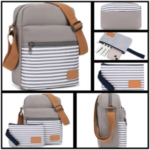 Leaper Girls Crossbody Purses 2 PCS Stripe Messenger Bag Canvas Crossbody Bag and Purse Set for Women Stripe Gray