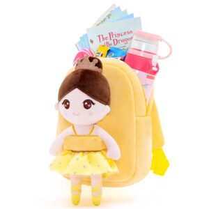 Gloveleya Toddler Backpack for Kids Soft Toys Plush Ballet Girl Doll Yellow 9 Inches