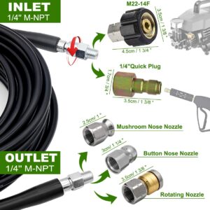 WEST BAY Sewer Jetter Kit 50FT for Pressure Washer, 5800PSI Drain Cleaner Hose 1/4 Inch NPT, Corner, Rotating & Button Nose Sewer Jetting Nozzle with Spanner Waterproof Tape Pearl Corsage Pin