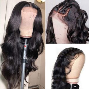 IUPin 4x4 Body Wave Lace Closure Wigs Brazilian Lace Front Wigs Human Hair for Black Women 150% Density Pre Plucked with Baby Hair Bleached Knots (20inch, Body Wave Wig)