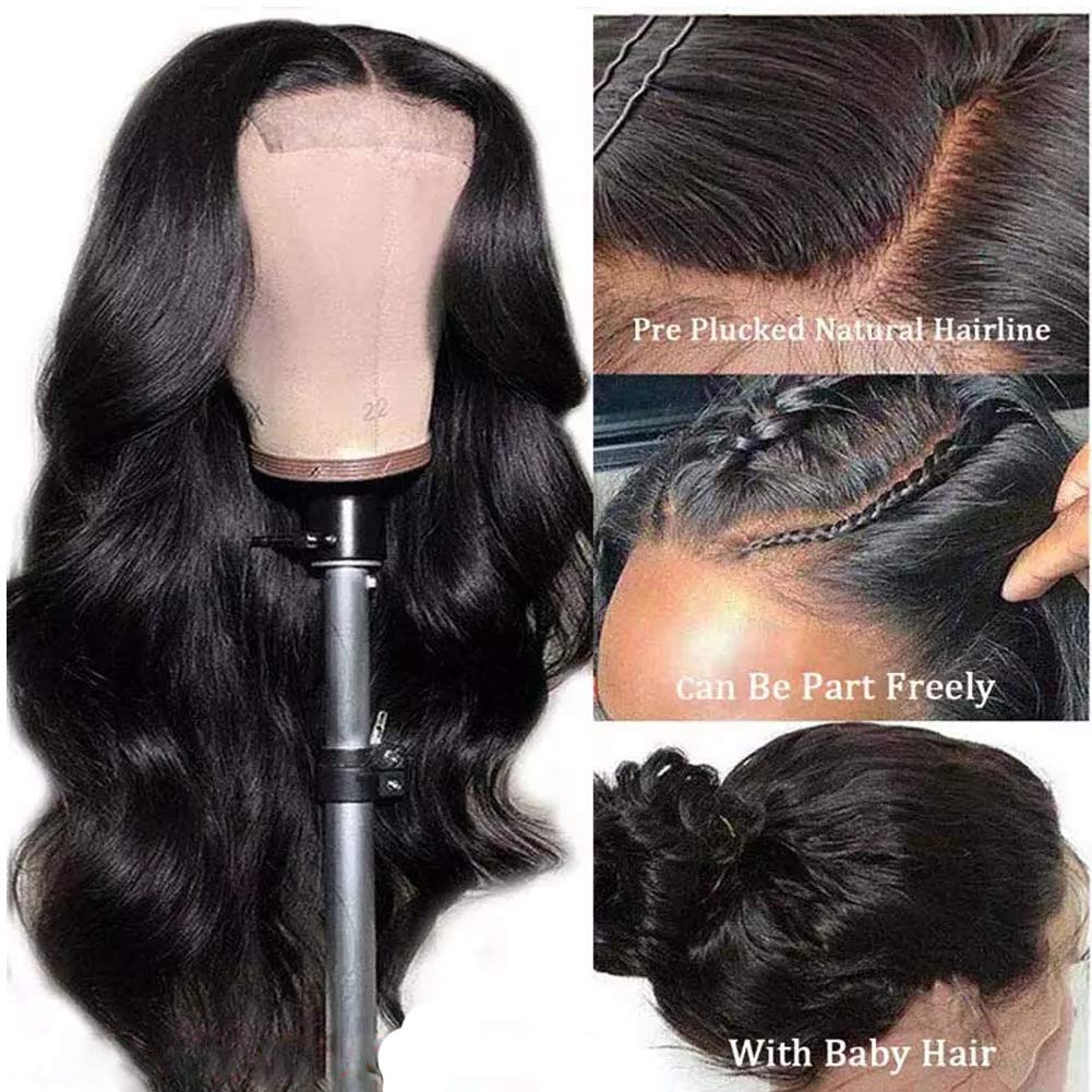 IUPin 4x4 Body Wave Lace Closure Wigs Brazilian Lace Front Wigs Human Hair for Black Women 150% Density Pre Plucked with Baby Hair Bleached Knots (20inch, Body Wave Wig)