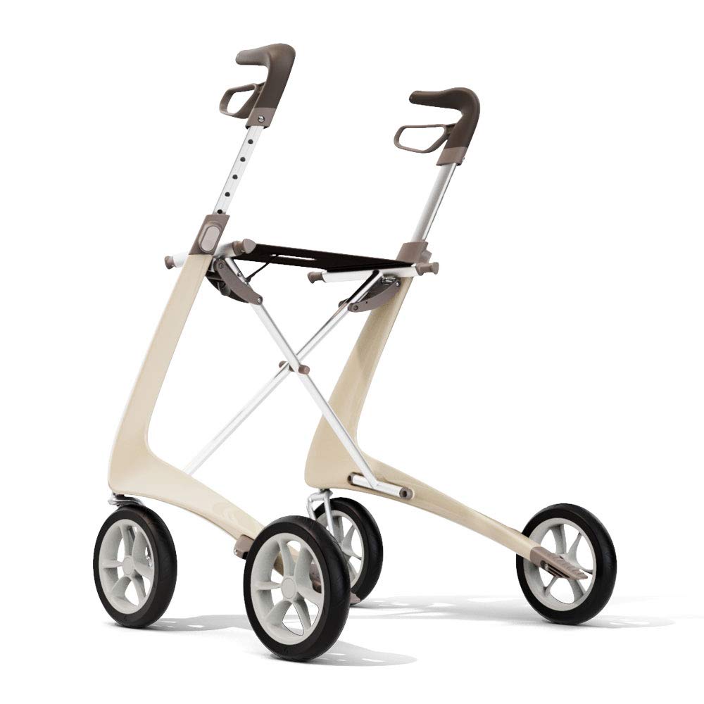 byACRE Carbon Ultralight Rollator Walker with Organizer Bag, Regular Track, 16.5" x 24" Seat (W x H), Oyster White