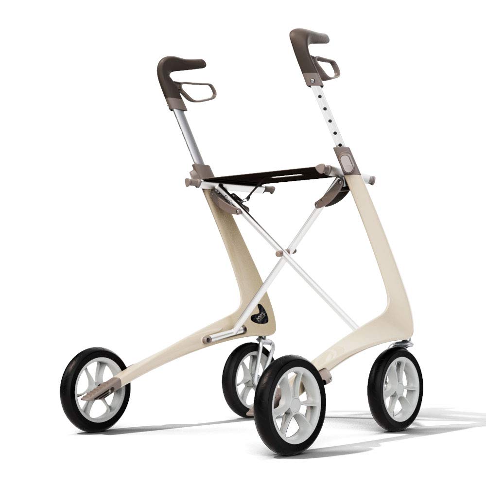 byACRE Carbon Ultralight Rollator Walker with Organizer Bag, Regular Track, 16.5" x 24" Seat (W x H), Oyster White