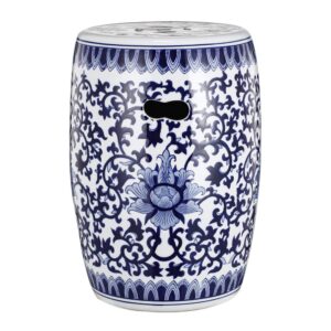 a & b home blue and white asian style stool indoor multi purpose versatile design sturdy glazed porcelain finish 11" x 11" x 16"