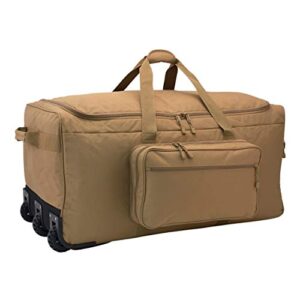 mercury tactical gear monster™ rolling duffle deployment bag with wheels, large wheeled heavy duty duffle bag for men & women, travel bag, coyote color