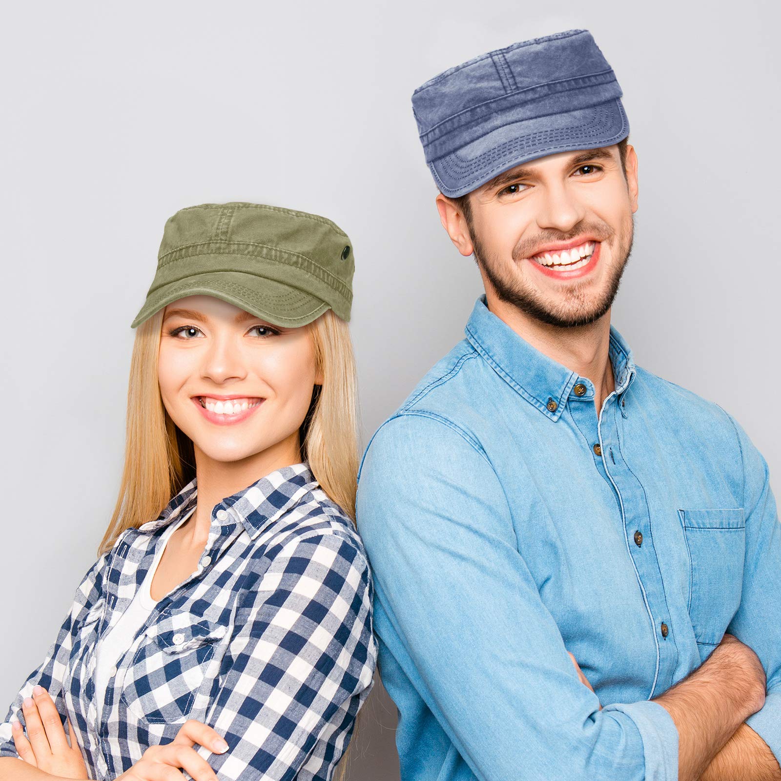 3 Pieces Cadet Army Caps Military Flat Top Caps Washed Cotton Cadet Cap Adjustable Military Style Hat Unisex Baseball Cap (Blue, Black, Army Green)