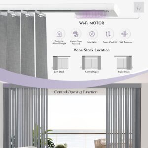 Graywind Motorized Vertical Blinds Compatible with Alexa Google Privacy Blackout Smart Vertical Blind Remote Control Track Slats Set for Patio Sliding Glass Doors, Width Up to 157", Light Grey