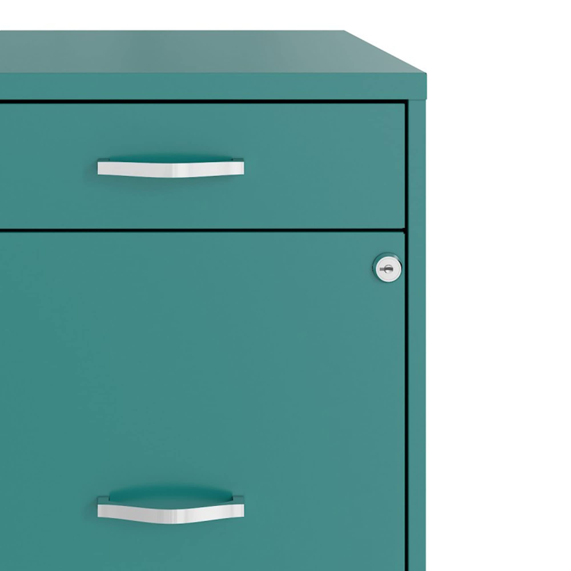 Space Solutions 18 Inch Wide Metal Mobile Organizer File Cabinet for Office Supplies and Hanging File Folders w/Pencil Drawer & 3 File Drawers, Teal