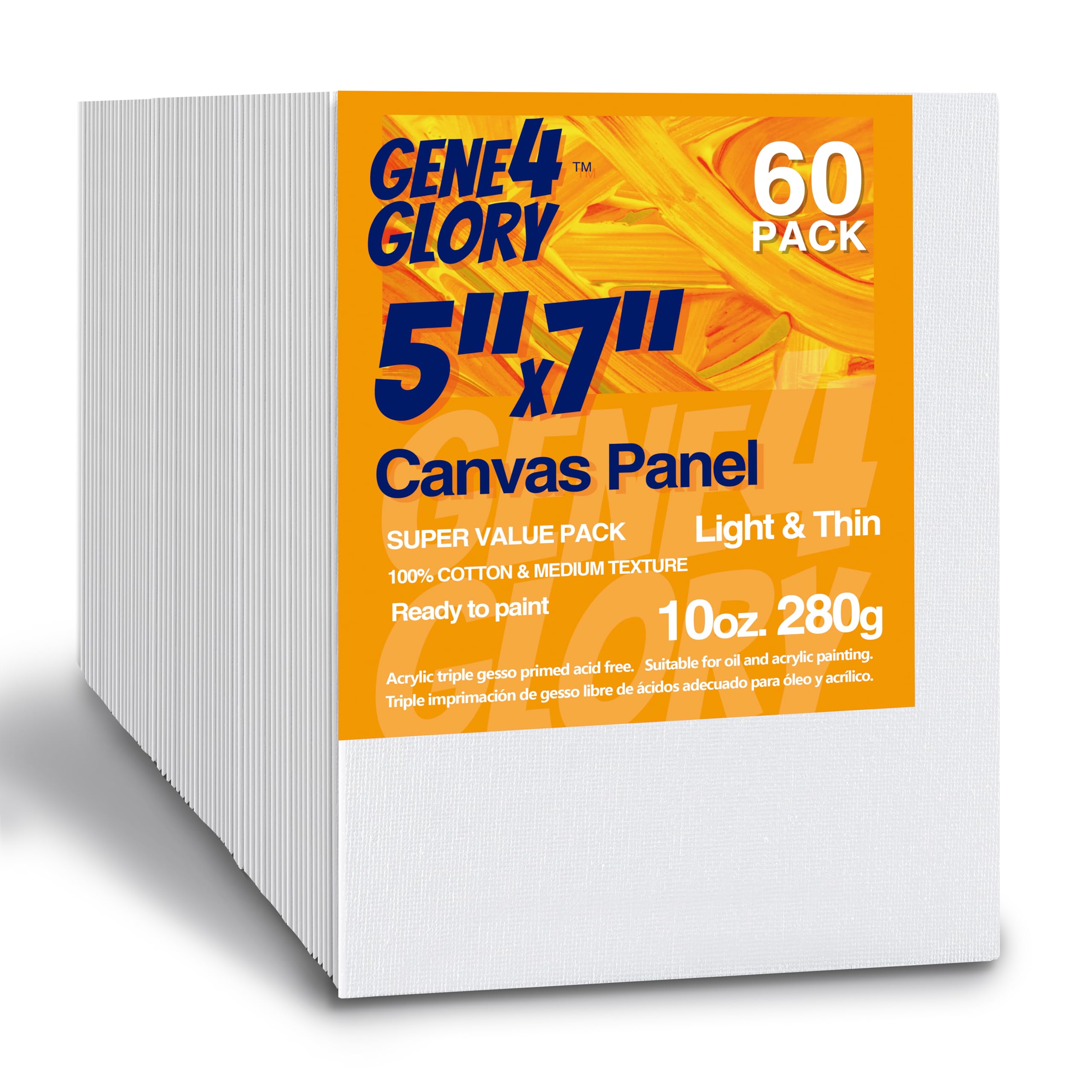 GENE4GLORY Canvas Panel Painting Boards 5 x 7 inch, 60 Pack, Art Canvas for Hobby Painters,Students & Kids