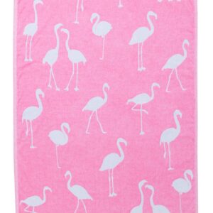 InfuseZen Turkish Towel - Thin & Absorbent Peshtemal Beach Bath Towels - 100% Cotton Oversized Hammam Fouta Towel Lightweight Pool, Gym, Travel Towel with Flamingo Design (Pink)