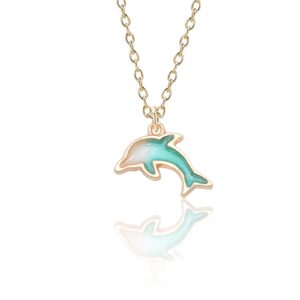 My Own Tong Cute Alloy Dolphin Pendant Necklace Marine Animals Colored Fish Jewelry For Women ,Party Favors And Stocking Stuffers For Girl (Green)