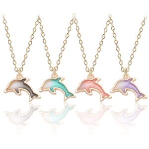 My Own Tong Cute Alloy Dolphin Pendant Necklace Marine Animals Colored Fish Jewelry For Women ,Party Favors And Stocking Stuffers For Girl (Green)