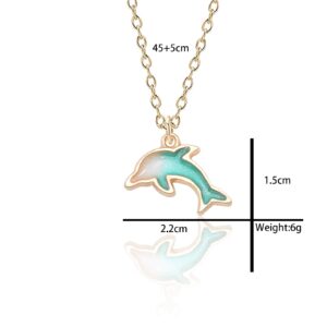 My Own Tong Cute Alloy Dolphin Pendant Necklace Marine Animals Colored Fish Jewelry For Women ,Party Favors And Stocking Stuffers For Girl (Green)