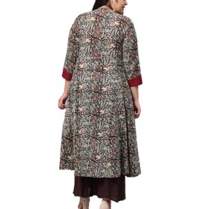 Yash Gallery Women's Cotton Angrakha Style Printed Indian Kalamkari Kurtis (Maroon., XXL)