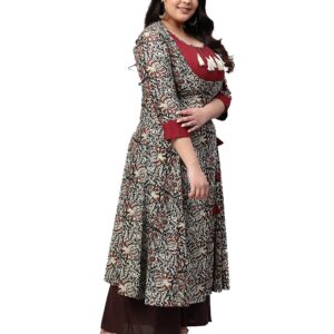 Yash Gallery Women's Cotton Angrakha Style Printed Indian Kalamkari Kurtis (Maroon., XXL)